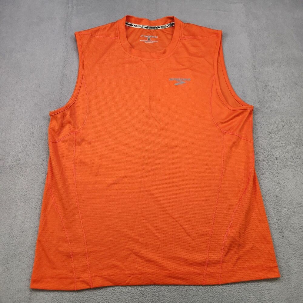 Brooks Tank Top Men's M Orange Sleeveless Performance Stretch Running Athletic